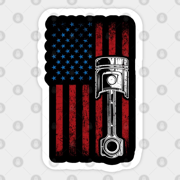 American Flag Piston Muscle Car Patriotic Vintage Sticker by TeddyTees